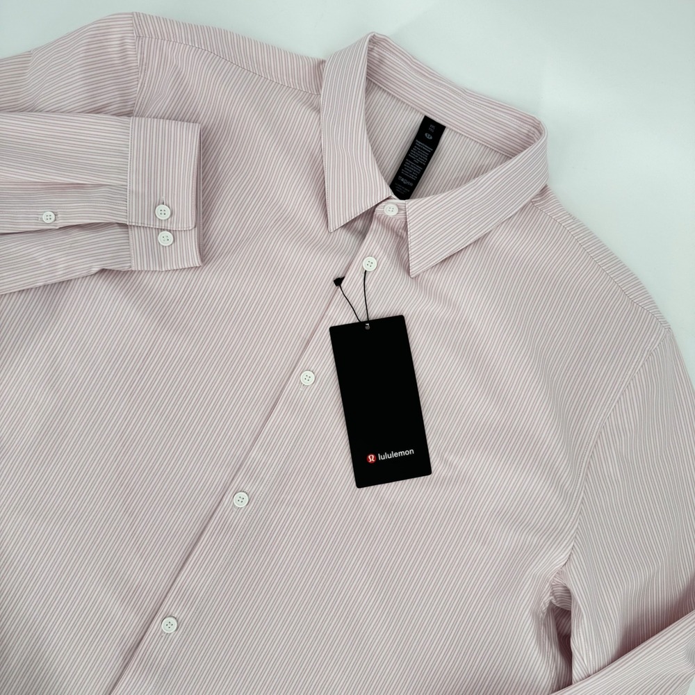 Lululemon New Venture Classic-Fit LS Shirt Pink White Stripe XXL LM3EIBS